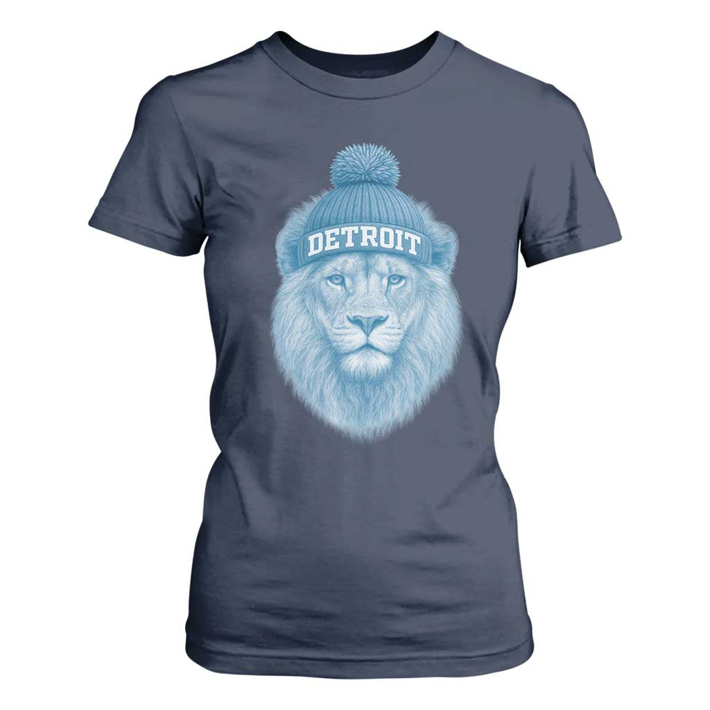 Detroit Football T Shirt For Women Retro Lions Mascot Sport Fan TS10 Navy Print Your Wear