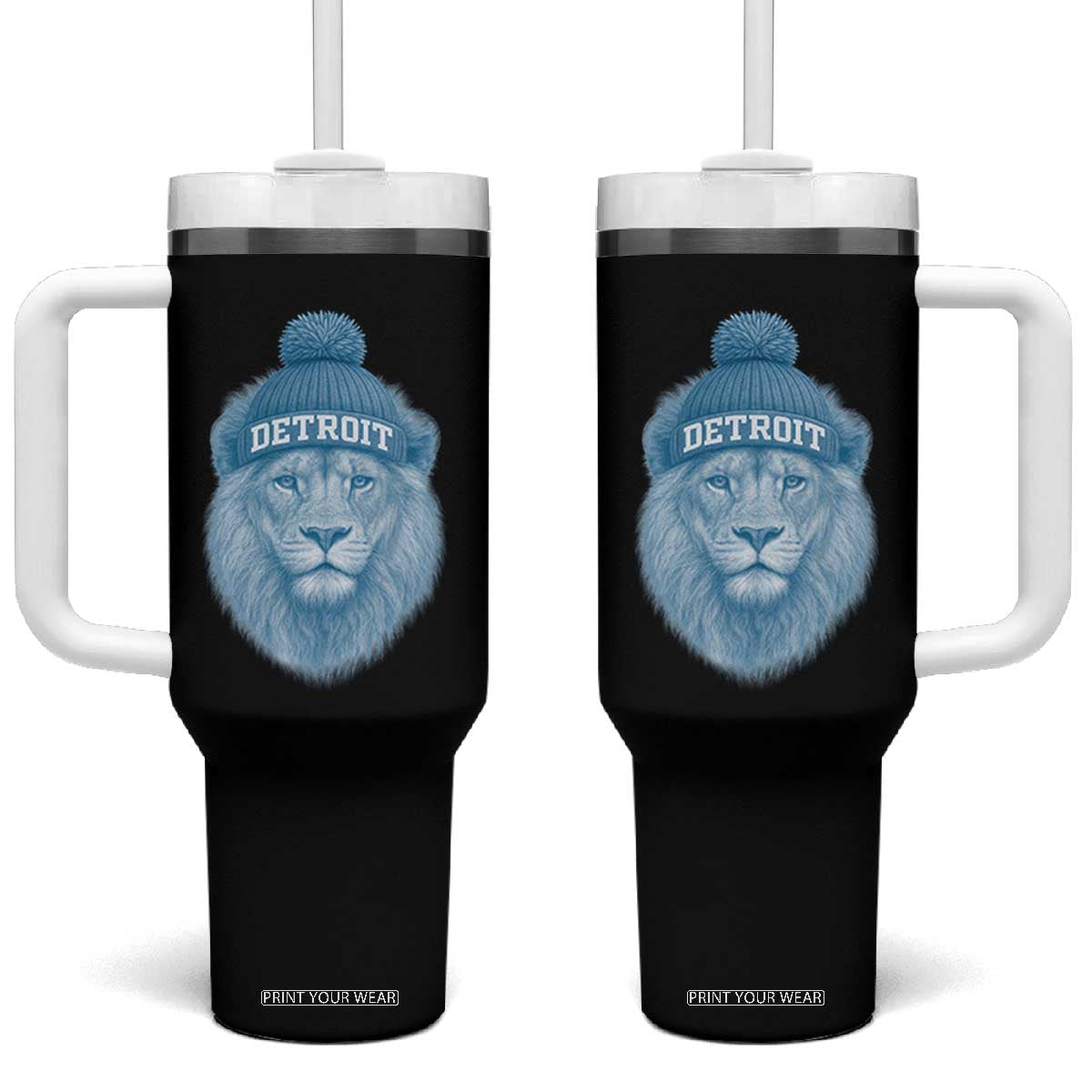 Detroit Football Tumbler With Handle Retro Lions Mascot Sport Fan TS10 One Size: 40 oz Black Print Your Wear