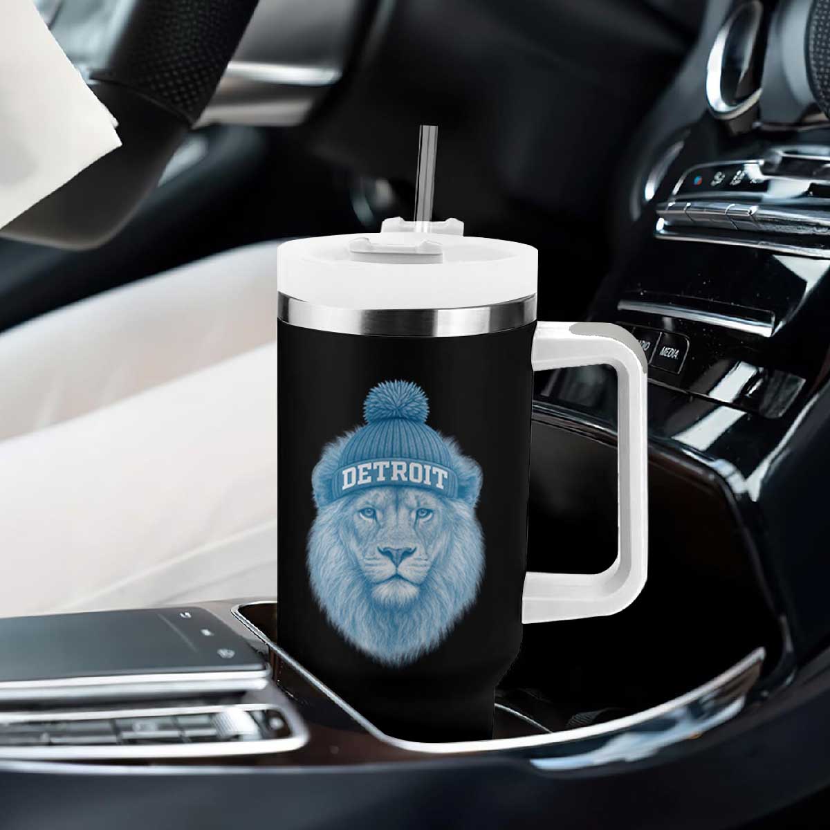 Detroit Football Tumbler With Handle Retro Lions Mascot Sport Fan TS10 Print Your Wear