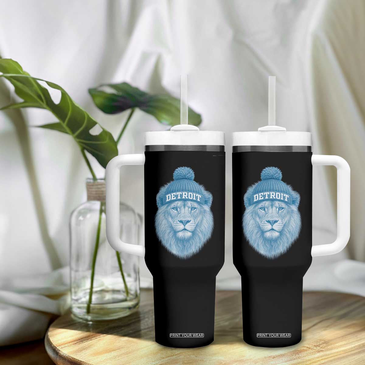 Detroit Football Tumbler With Handle Retro Lions Mascot Sport Fan TS10 Print Your Wear