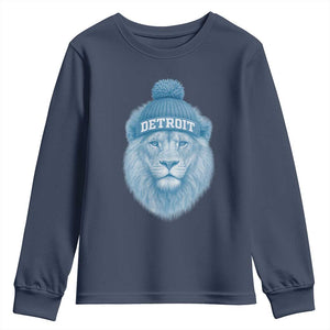 Detroit Football Youth Sweatshirt Retro Lions Mascot Sport Fan TS10 Navy Print Your Wear