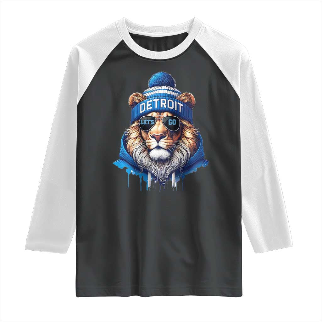 Lion Lovers Raglan Shirt Wearing Glasses Sunday Detroit Fan Apparel TS10 Black White Print Your Wear