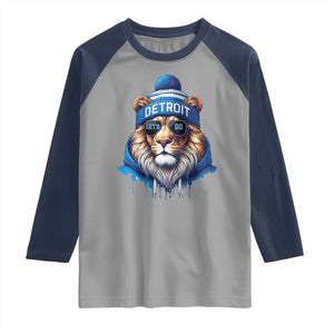 Lion Lovers Raglan Shirt Wearing Glasses Sunday Detroit Fan Apparel TS10 Sport Gray Navy Print Your Wear