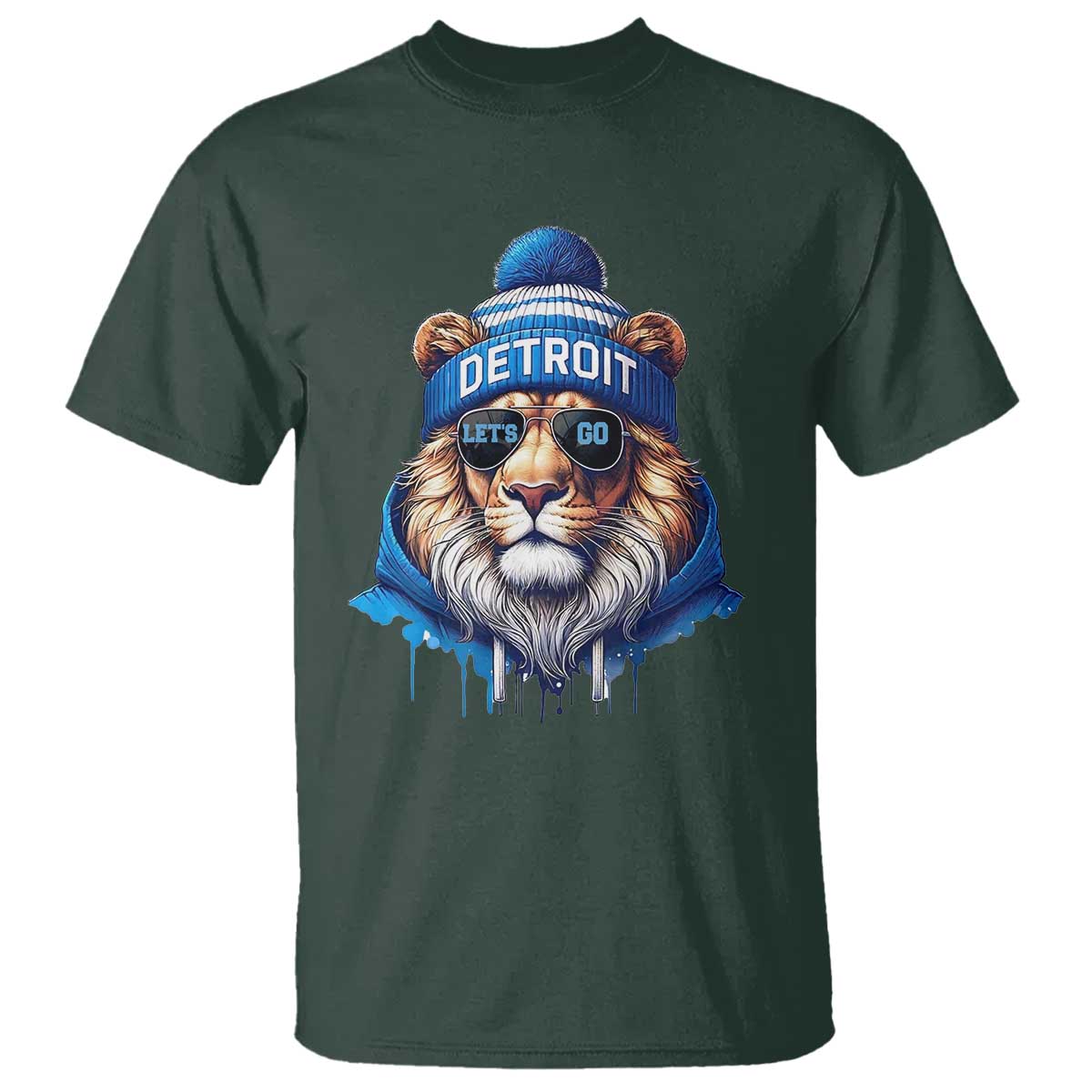 Lion Lovers T Shirt Wearing Glasses Sunday Detroit Fan Apparel TS10 Dark Forest Green Print Your Wear