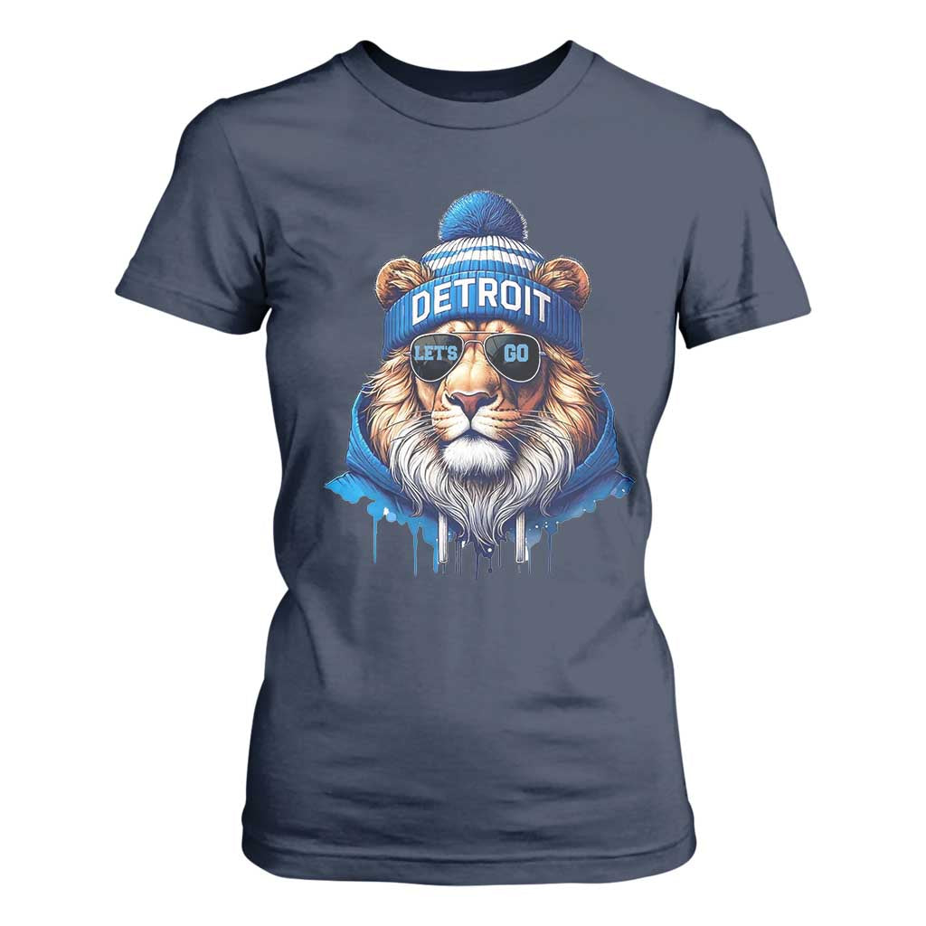 Lion Lovers T Shirt For Women Wearing Glasses Sunday Detroit Fan Apparel TS10 Navy Print Your Wear