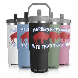 Married Into This Buffalo Flip Straw Tumbler Vintage Sport Mafia Wife Wedding Gifts TS10 Print Your Wear