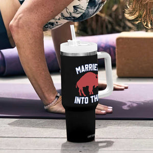 Married Into This Buffalo Tumbler With Handle Vintage Sport Mafia Wife Wedding Gifts TS10 Print Your Wear