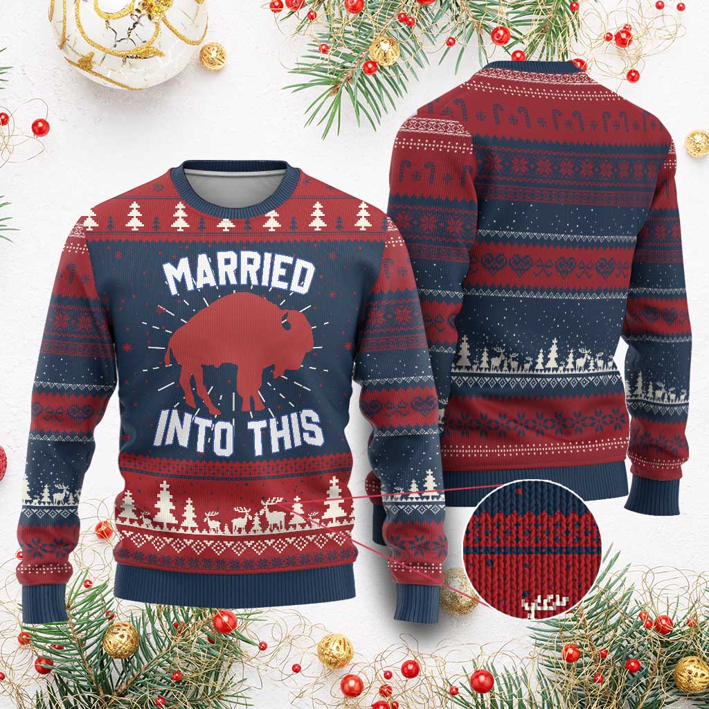Married Into This Buffalo Knit Sweatshirt Vintage Sport Mafia Wife Wedding Gifts TS10 Burgundy Print Your Wear