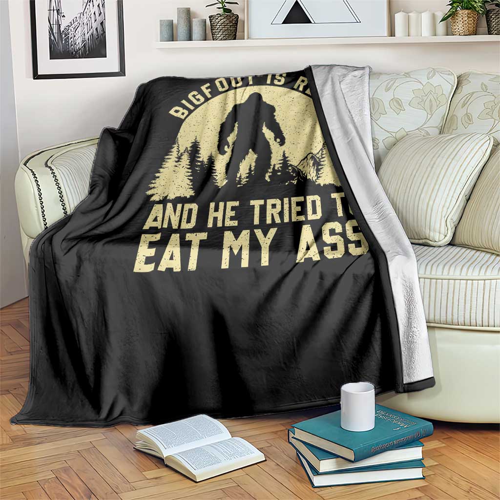 Funny Bigfoot Throw Blanket Sasquatch Big Foot Eat My Ass Vintage Cryptid Meme TS10 Print Your Wear