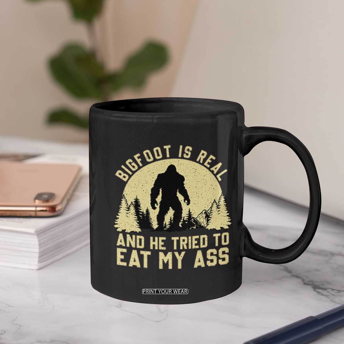 Funny Bigfoot Coffee Mug Sasquatch Big Foot Eat My Ass Vintage Cryptid Meme TS10 Print Your Wear