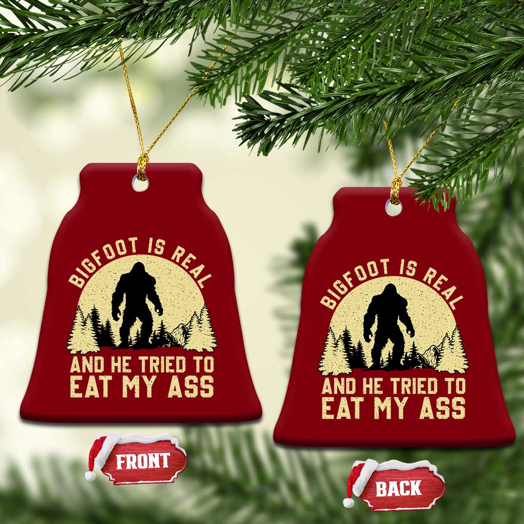 Funny Bigfoot Ceramic Ornament Sasquatch Big Foot Eat My Ass Vintage Cryptid Meme - Print Your Wear