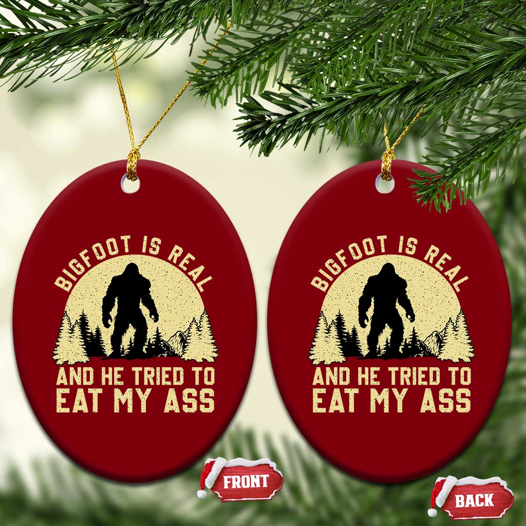 Funny Bigfoot Ceramic Ornament Sasquatch Big Foot Eat My Ass Vintage Cryptid Meme - Print Your Wear