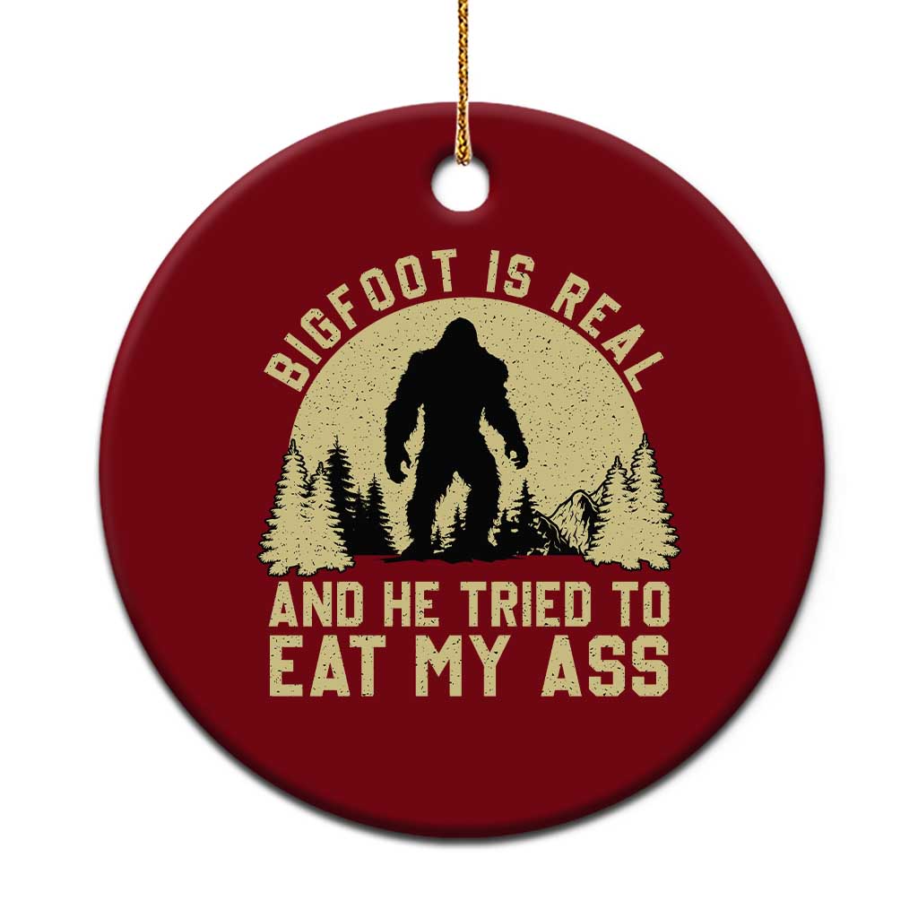 Funny Bigfoot Ceramic Ornament Sasquatch Big Foot Eat My Ass Vintage Cryptid Meme - Print Your Wear
