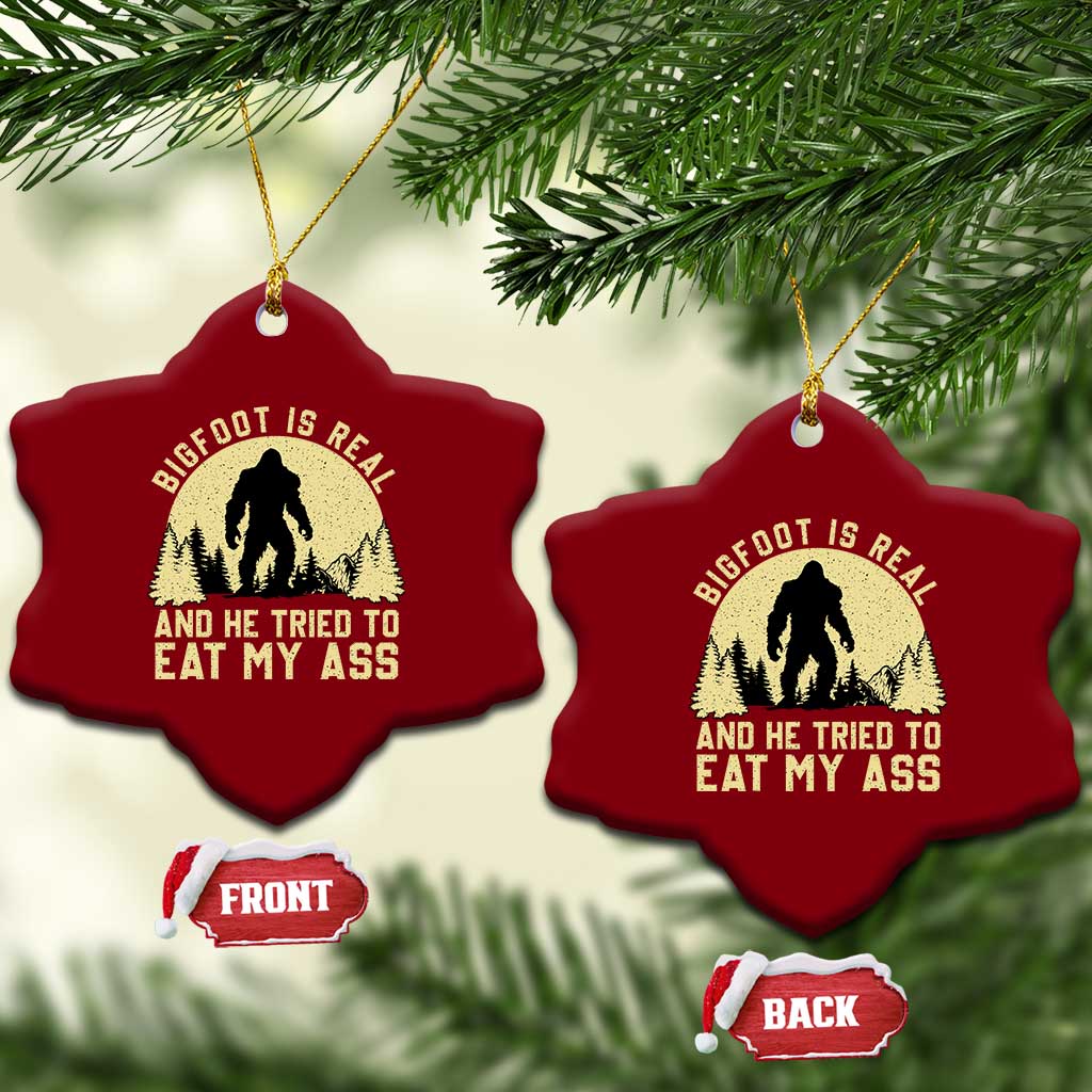 Funny Bigfoot Ceramic Ornament Sasquatch Big Foot Eat My Ass Vintage Cryptid Meme - Print Your Wear