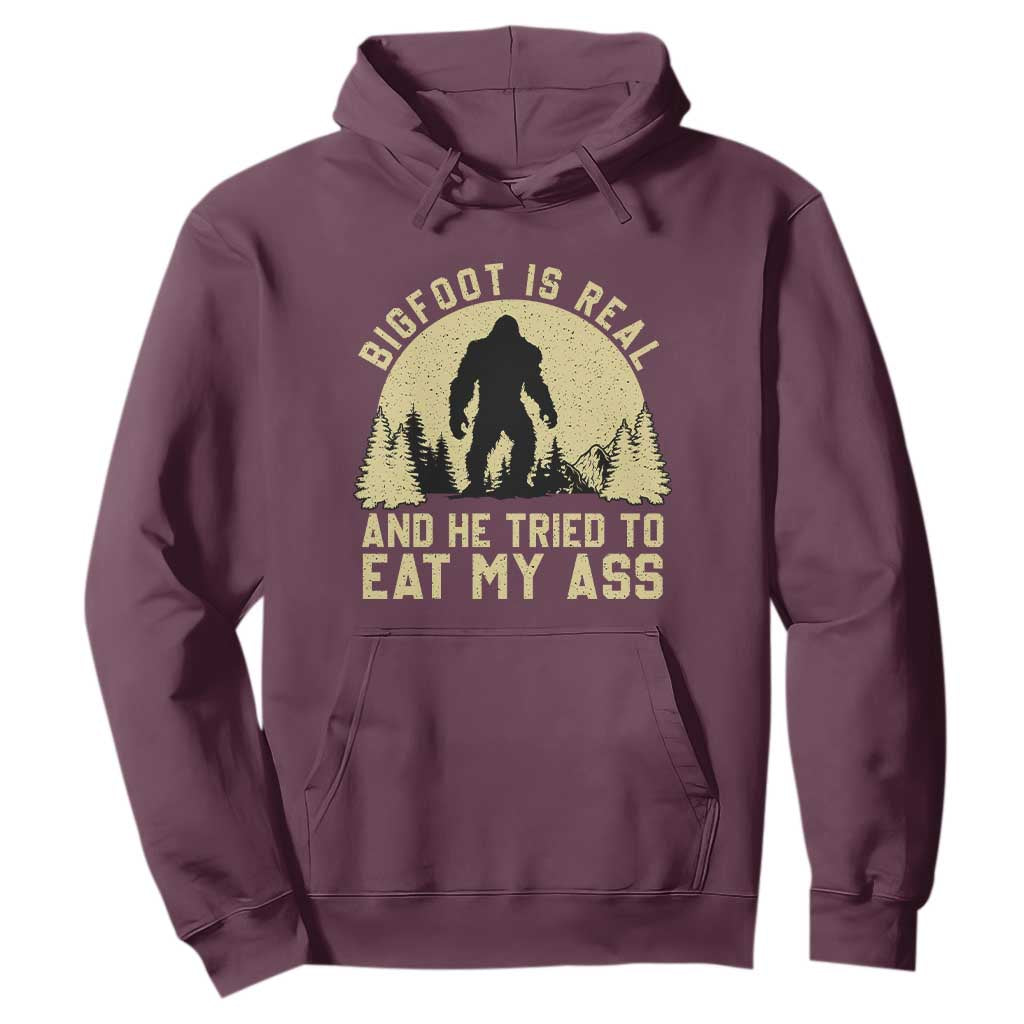 Funny Bigfoot Hoodie Sasquatch Big Foot Eat My Ass Vintage Cryptid Meme TS10 Maroon Print Your Wear