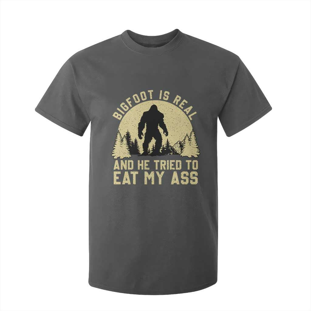 Funny Bigfoot T Shirt For Kid Sasquatch Big Foot Eat My Ass Vintage Cryptid Meme TS10 Dark Heather Print Your Wear