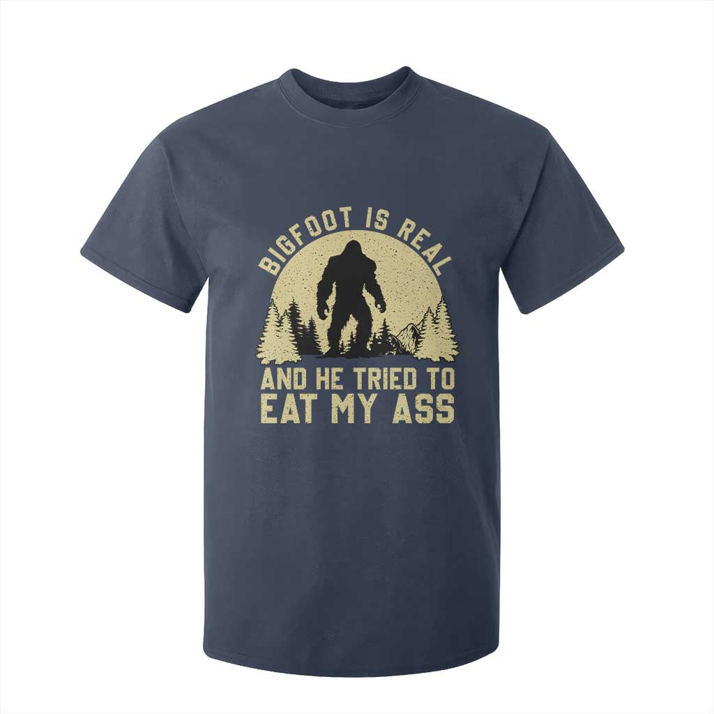 Funny Bigfoot T Shirt For Kid Sasquatch Big Foot Eat My Ass Vintage Cryptid Meme TS10 Navy Print Your Wear