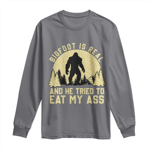Funny Bigfoot Long Sleeve Shirt Sasquatch Big Foot Eat My Ass Vintage Cryptid Meme TS10 Charcoal Print Your Wear