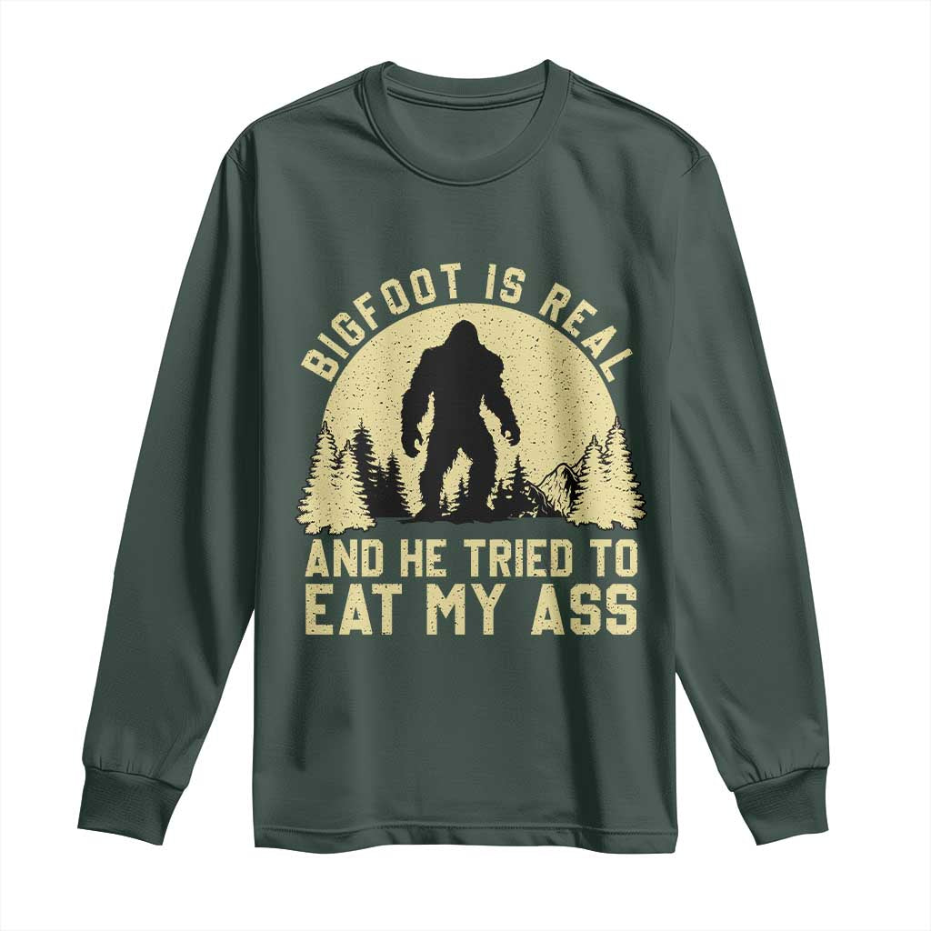 Funny Bigfoot Long Sleeve Shirt Sasquatch Big Foot Eat My Ass Vintage Cryptid Meme TS10 Dark Forest Green Print Your Wear