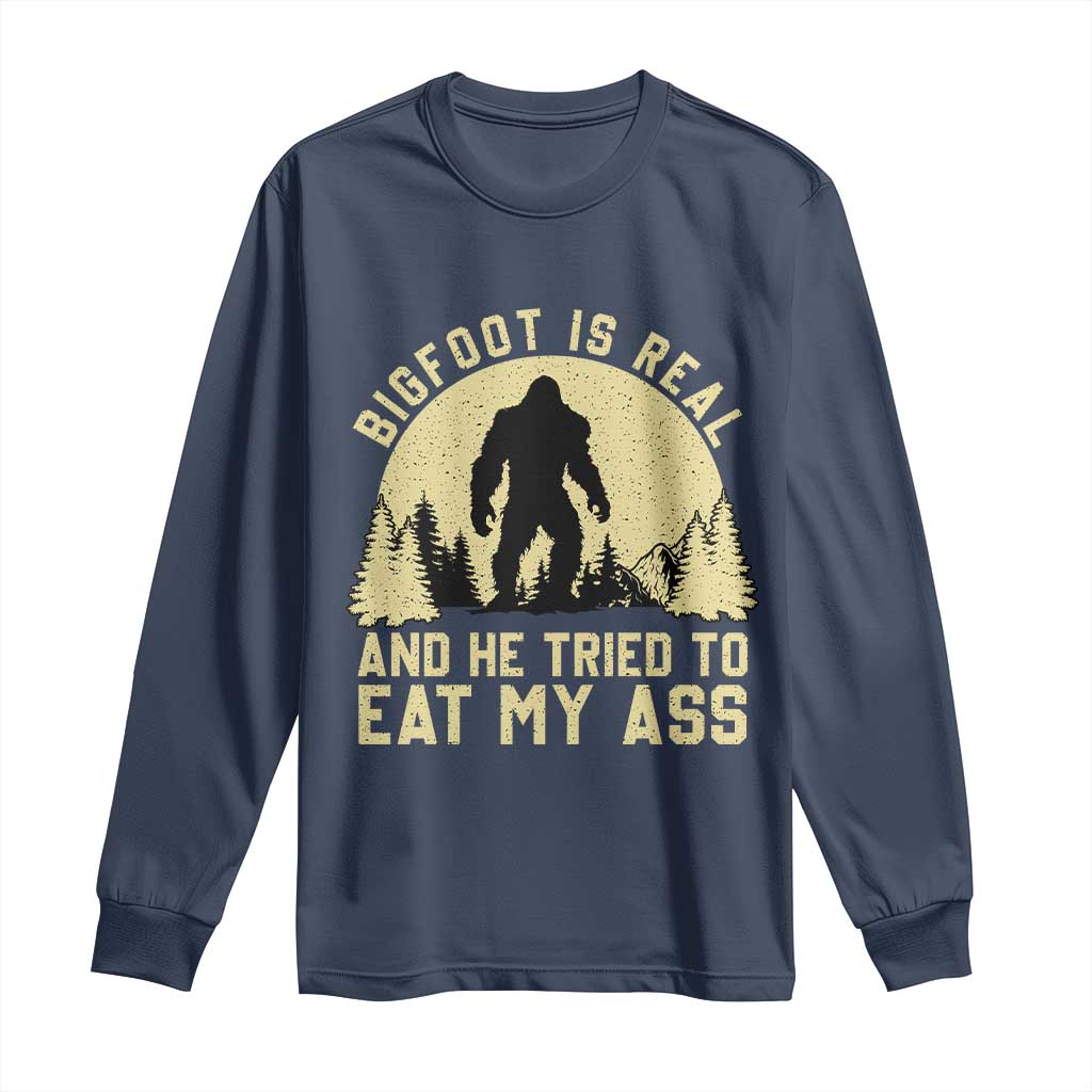 Funny Bigfoot Long Sleeve Shirt Sasquatch Big Foot Eat My Ass Vintage Cryptid Meme TS10 Navy Print Your Wear