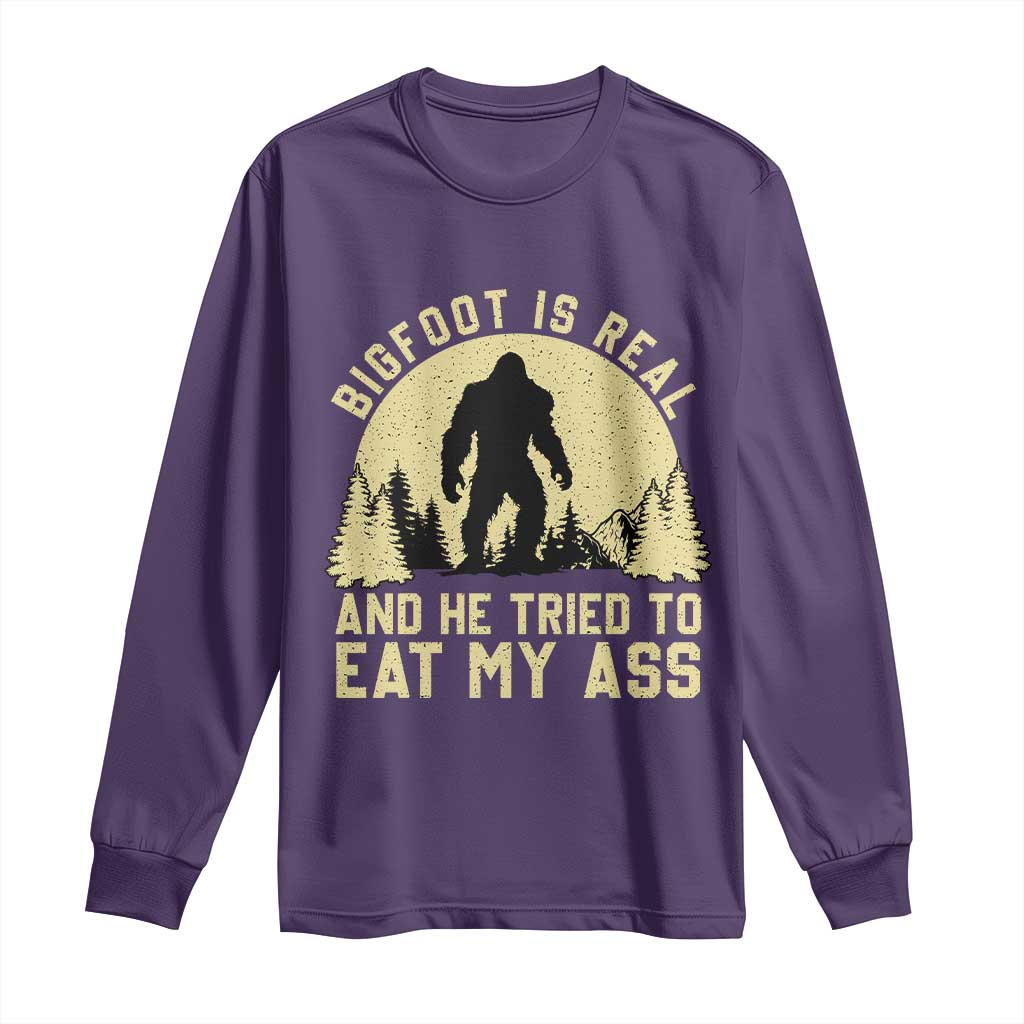 Funny Bigfoot Long Sleeve Shirt Sasquatch Big Foot Eat My Ass Vintage Cryptid Meme TS10 Purple Print Your Wear