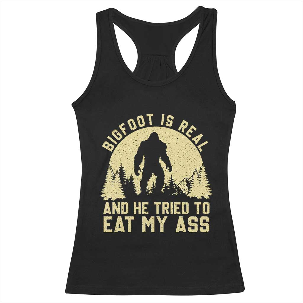 Funny Bigfoot Racerback Tank Top Sasquatch Big Foot Eat My Ass Vintage Cryptid Meme - Print Your Wear