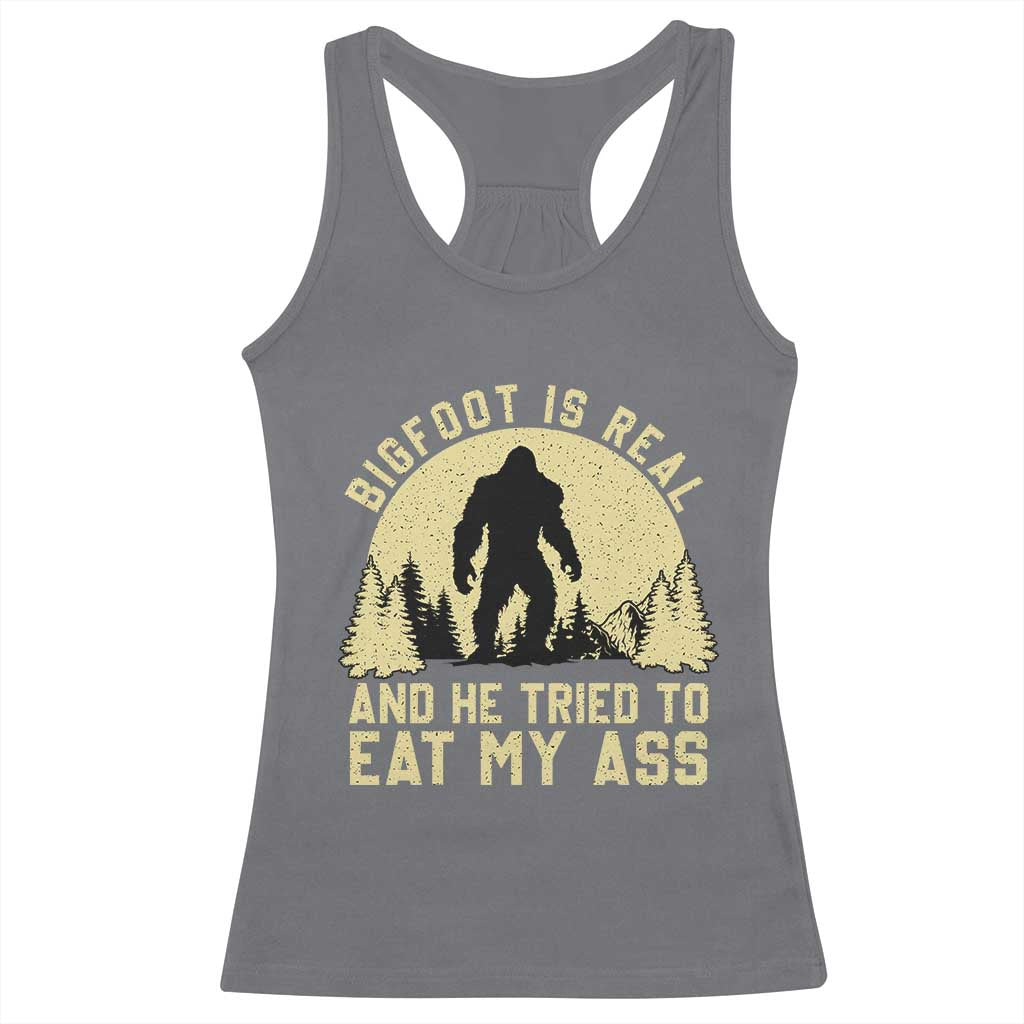 Funny Bigfoot Racerback Tank Top Sasquatch Big Foot Eat My Ass Vintage Cryptid Meme - Print Your Wear
