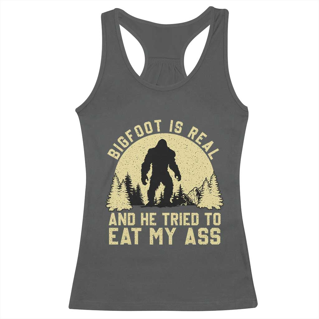 Funny Bigfoot Racerback Tank Top Sasquatch Big Foot Eat My Ass Vintage Cryptid Meme TS10 Dark Heather Print Your Wear