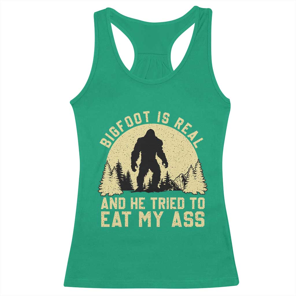 Funny Bigfoot Racerback Tank Top Sasquatch Big Foot Eat My Ass Vintage Cryptid Meme - Print Your Wear