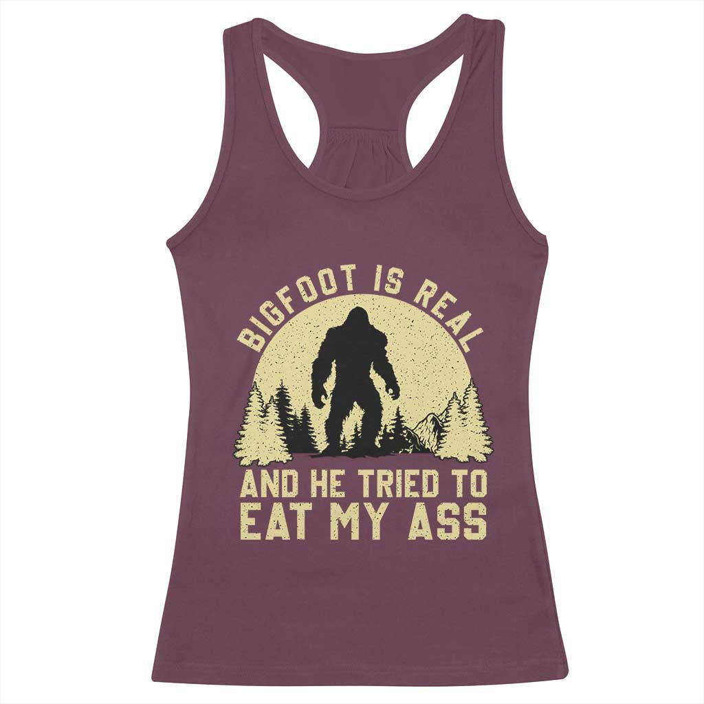 Funny Bigfoot Racerback Tank Top Sasquatch Big Foot Eat My Ass Vintage Cryptid Meme TS10 Maroon Print Your Wear