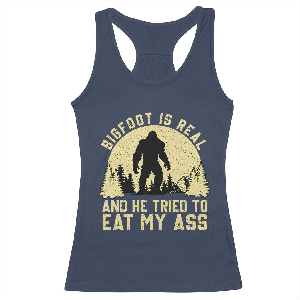 Funny Bigfoot Racerback Tank Top Sasquatch Big Foot Eat My Ass Vintage Cryptid Meme - Print Your Wear