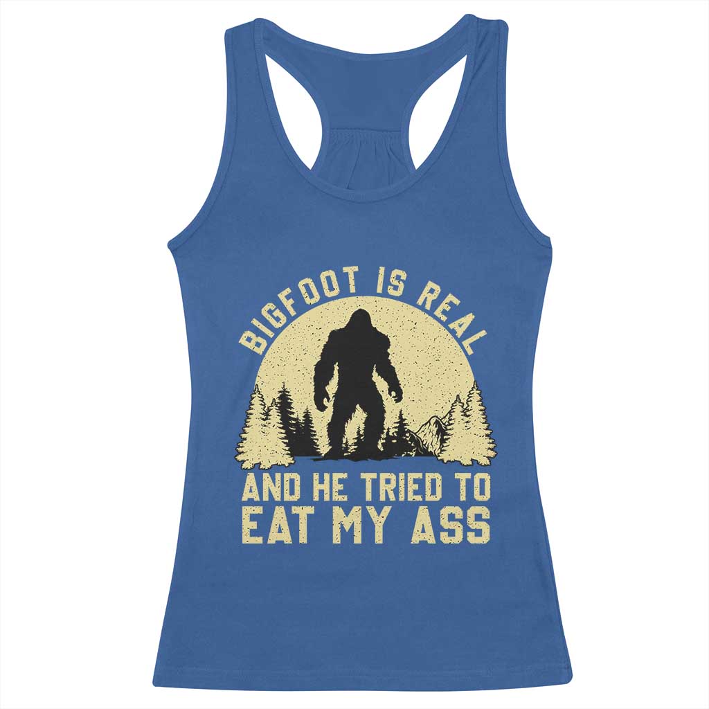 Funny Bigfoot Racerback Tank Top Sasquatch Big Foot Eat My Ass Vintage Cryptid Meme TS10 Royal Blue Print Your Wear