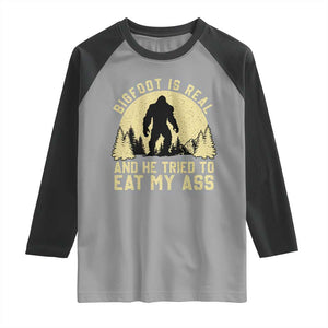 Funny Bigfoot Raglan Shirt Sasquatch Big Foot Eat My Ass Vintage Cryptid Meme TS10 Sport Gray Black Print Your Wear
