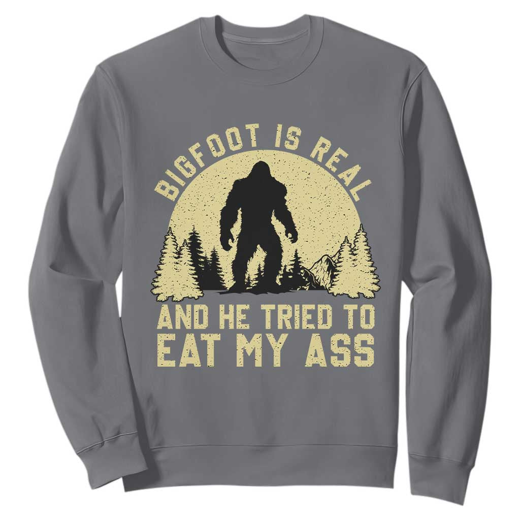 Funny Bigfoot Sweatshirt Sasquatch Big Foot Eat My Ass Vintage Cryptid Meme TS10 Charcoal Print Your Wear