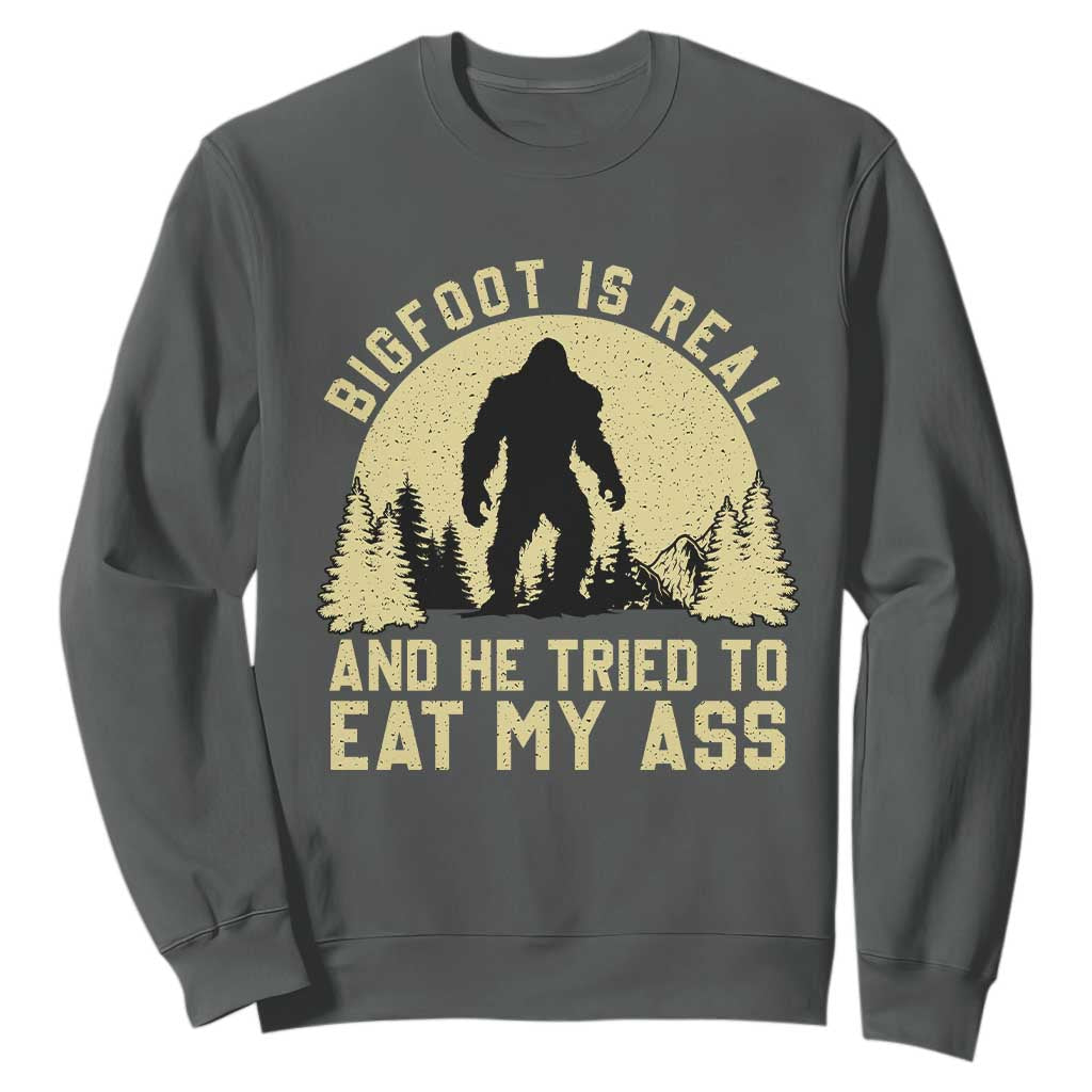 Funny Bigfoot Sweatshirt Sasquatch Big Foot Eat My Ass Vintage Cryptid Meme TS10 Dark Heather Print Your Wear