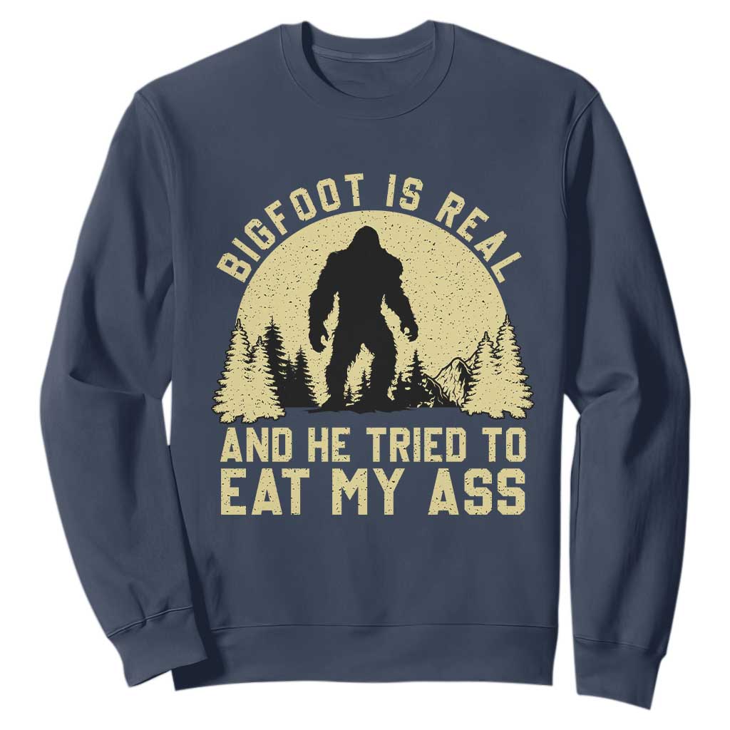 Funny Bigfoot Sweatshirt Sasquatch Big Foot Eat My Ass Vintage Cryptid Meme TS10 Navy Print Your Wear
