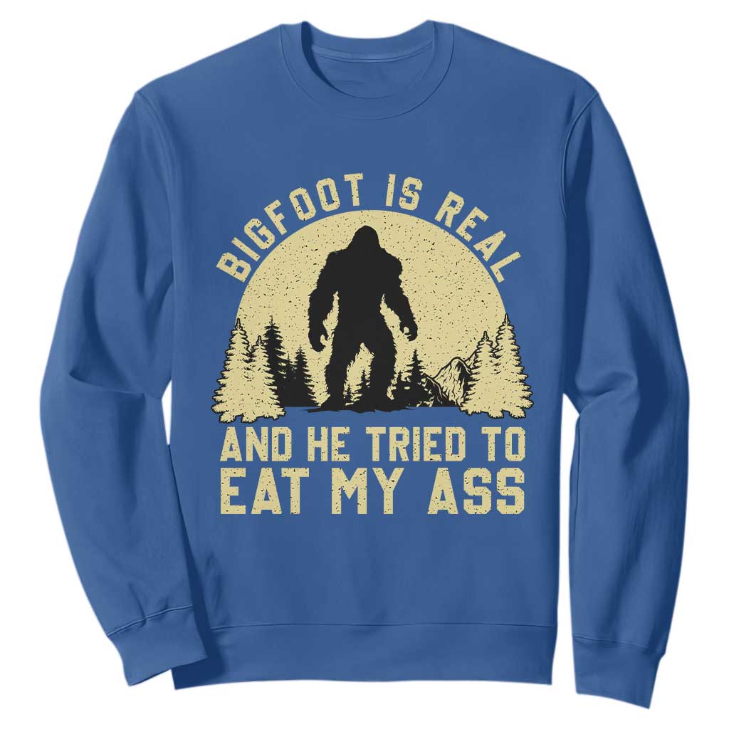 Funny Bigfoot Sweatshirt Sasquatch Big Foot Eat My Ass Vintage Cryptid Meme TS10 Royal Blue Print Your Wear