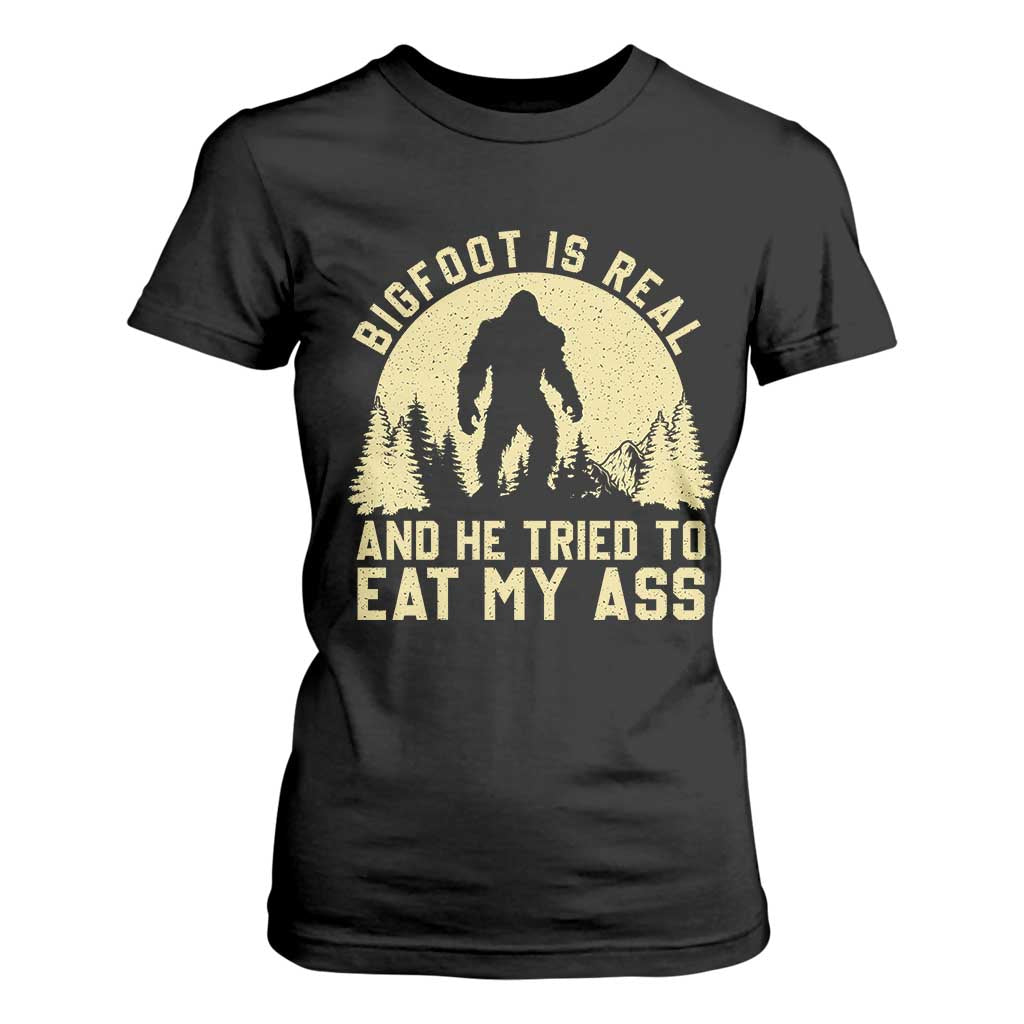 Funny Bigfoot T Shirt For Women Sasquatch Big Foot Eat My Ass Vintage Cryptid Meme TS10 Black Print Your Wear