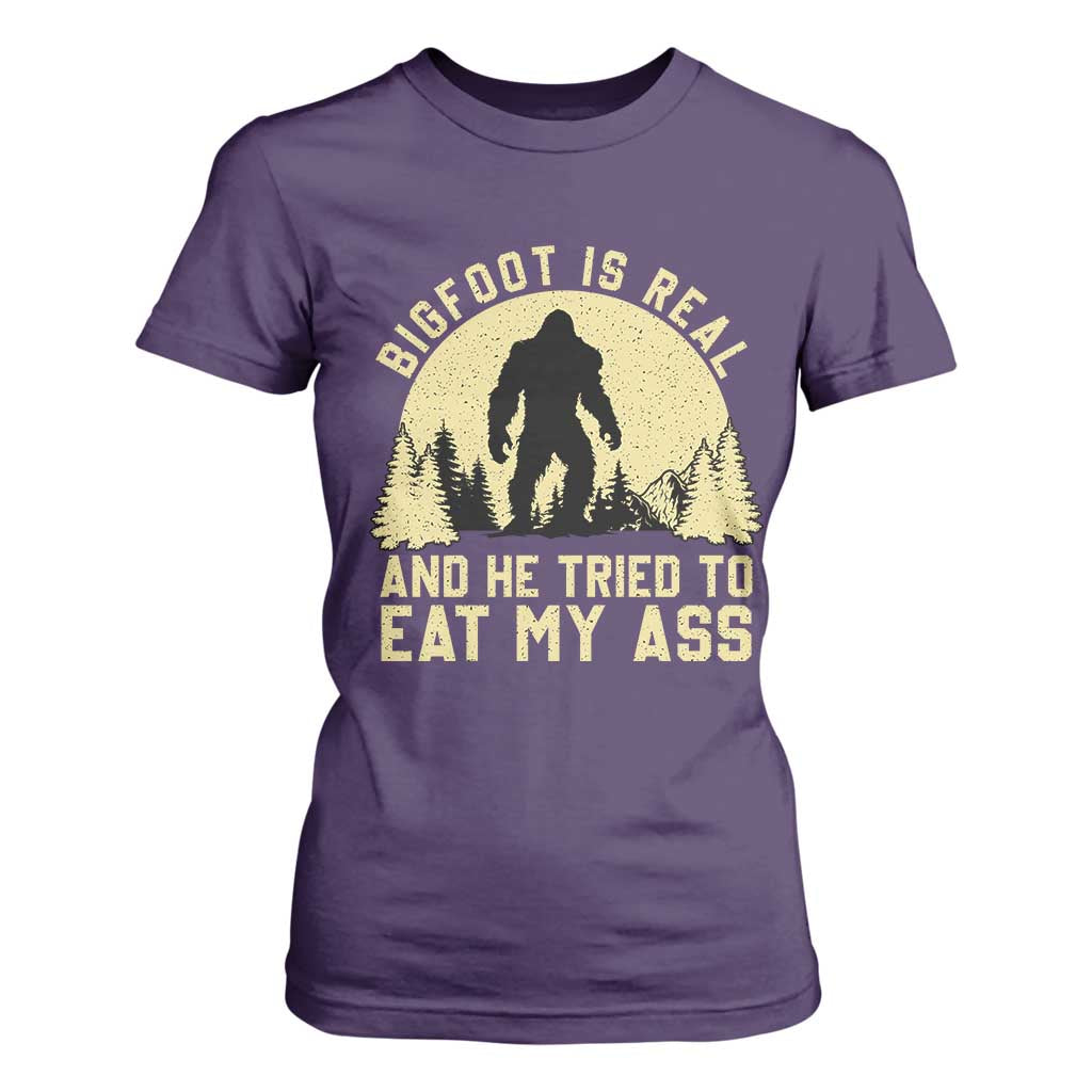 Funny Bigfoot T Shirt For Women Sasquatch Big Foot Eat My Ass Vintage Cryptid Meme TS10 Purple Print Your Wear