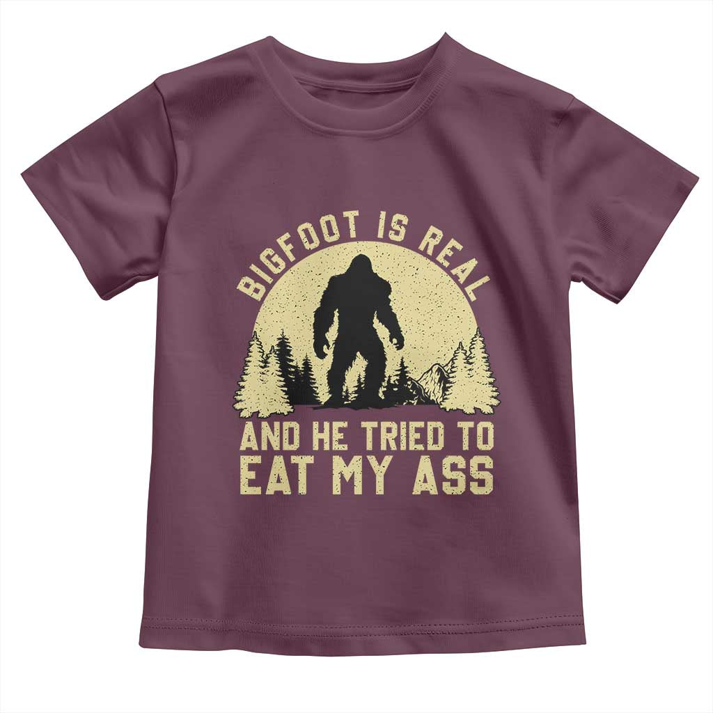 Funny Bigfoot Toddler T Shirt Sasquatch Big Foot Eat My Ass Vintage Cryptid Meme TS10 Maroon Print Your Wear