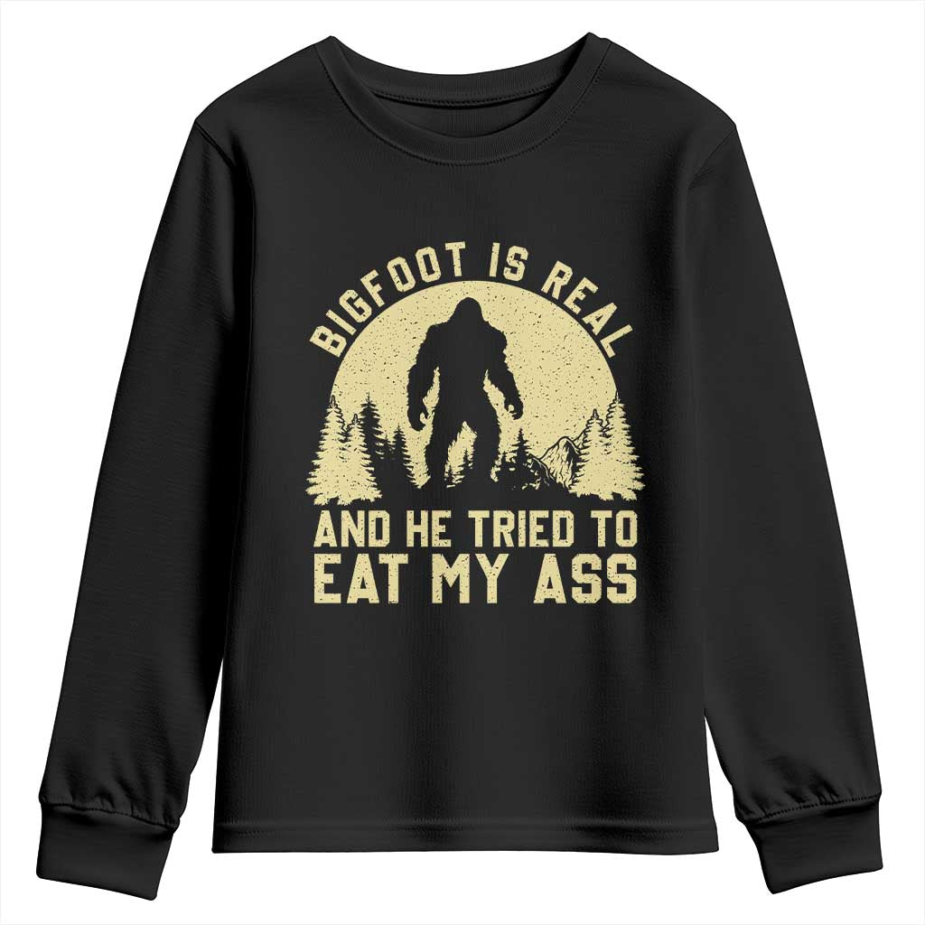 Funny Bigfoot Youth Sweatshirt Sasquatch Big Foot Eat My Ass Vintage Cryptid Meme TS10 Black Print Your Wear