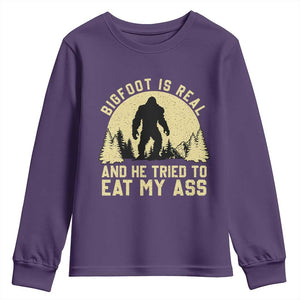 Funny Bigfoot Youth Sweatshirt Sasquatch Big Foot Eat My Ass Vintage Cryptid Meme TS10 Purple Print Your Wear