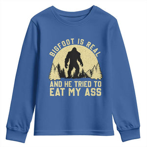 Funny Bigfoot Youth Sweatshirt Sasquatch Big Foot Eat My Ass Vintage Cryptid Meme TS10 Royal Blue Print Your Wear