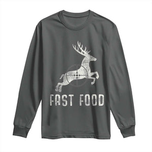 Deer Hunting Season Long Sleeve Shirt Funny Fast Food TS10 Dark Heather Print Your Wear