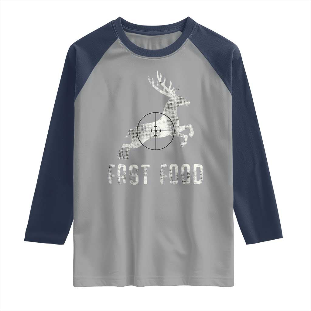 Deer Hunting Season Raglan Shirt Funny Fast Food TS10 Sport Gray Navy Print Your Wear