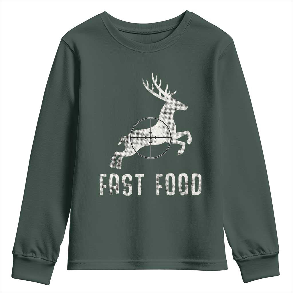 Deer Hunting Season Youth Sweatshirt Funny Fast Food TS10 Dark Forest Green Print Your Wear