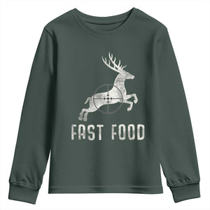 Deer Hunting Season Youth Sweatshirt Funny Fast Food TS10 Dark Forest Green Print Your Wear