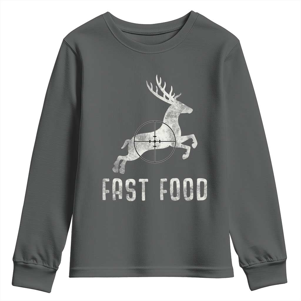 Deer Hunting Season Youth Sweatshirt Funny Fast Food TS10 Dark Heather Print Your Wear