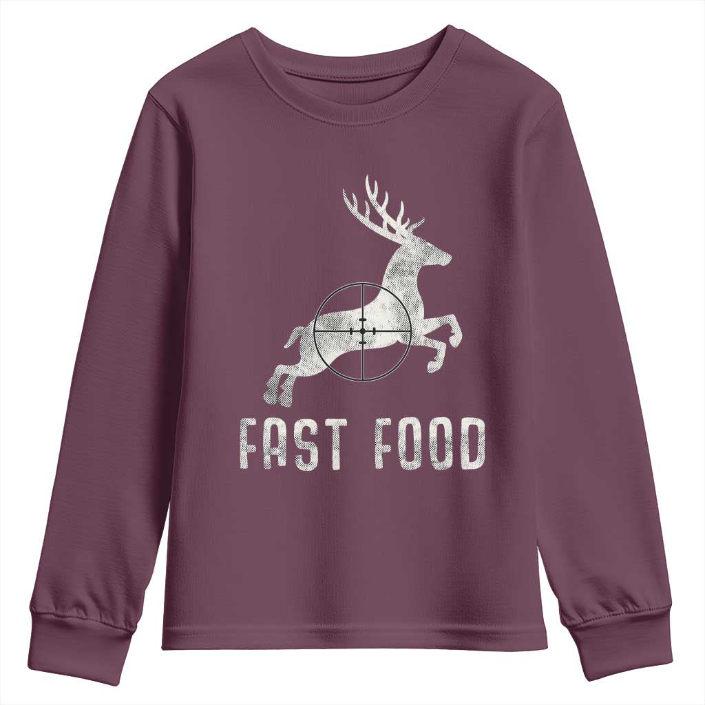 Deer Hunting Season Youth Sweatshirt Funny Fast Food TS10 Maroon Print Your Wear