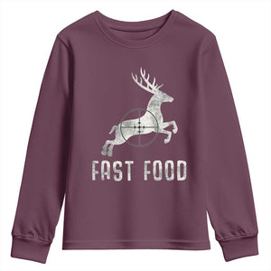 Deer Hunting Season Youth Sweatshirt Funny Fast Food TS10 Maroon Print Your Wear